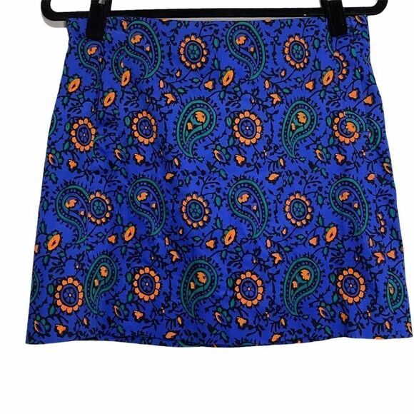 J. Crew Factory Blue & Orange‎ Paisley Mini Skirt - Picture 1 of 7